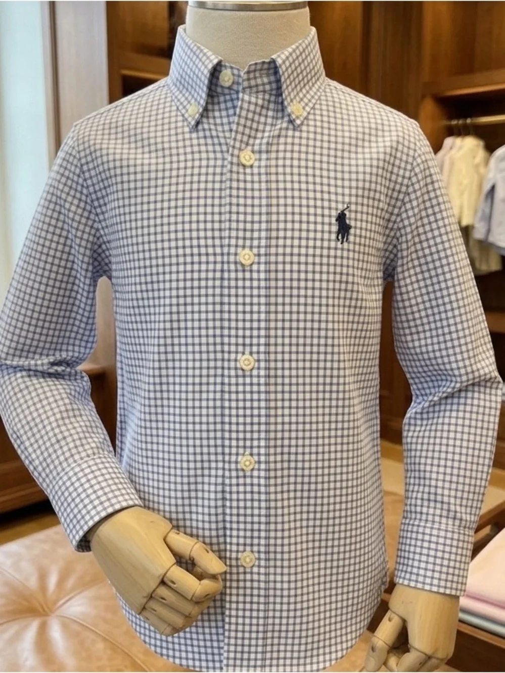 Polo Ralph Lauren Boys Blue, navy & White Checked Button-Down Shirt M 10/12